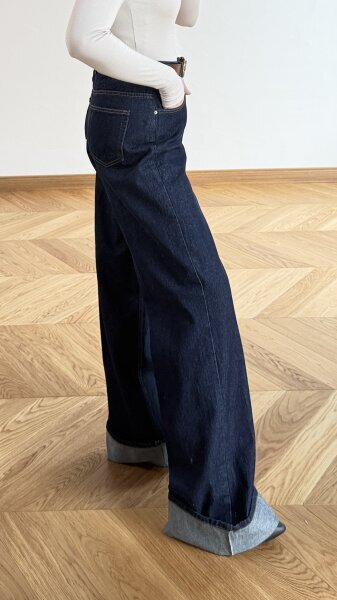 JEAN-881 Koyu Mavi Kıvrık Paça Denim Jean (1)