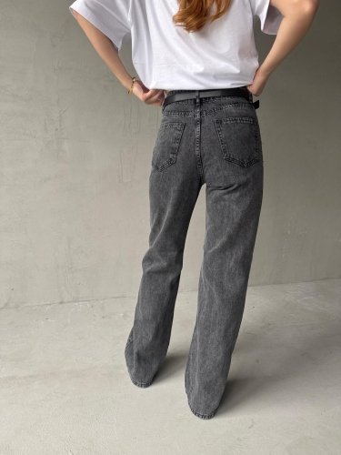 JEAN-08127 Füme Kot Kumaş Yüksek Bel Palazzo Jean - 4