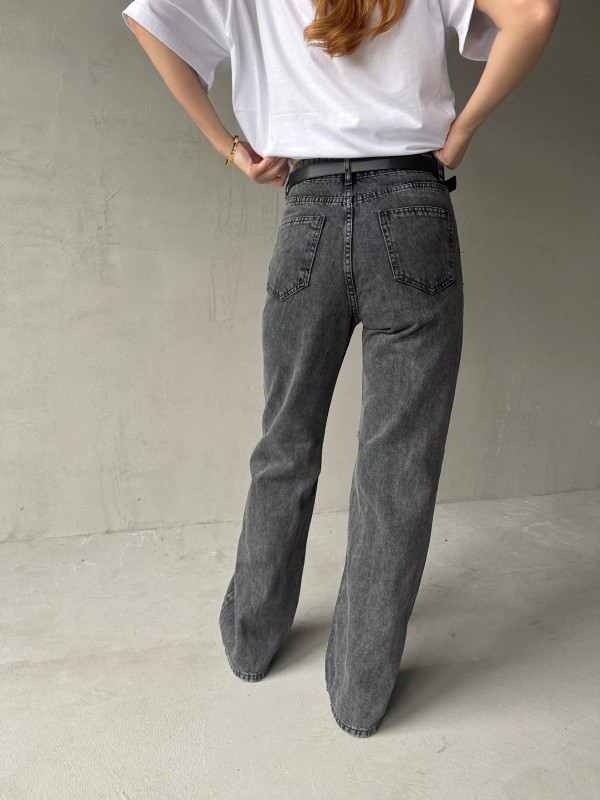 JEAN-08127 Füme Kot Kumaş Yüksek Bel Palazzo Jean - 4