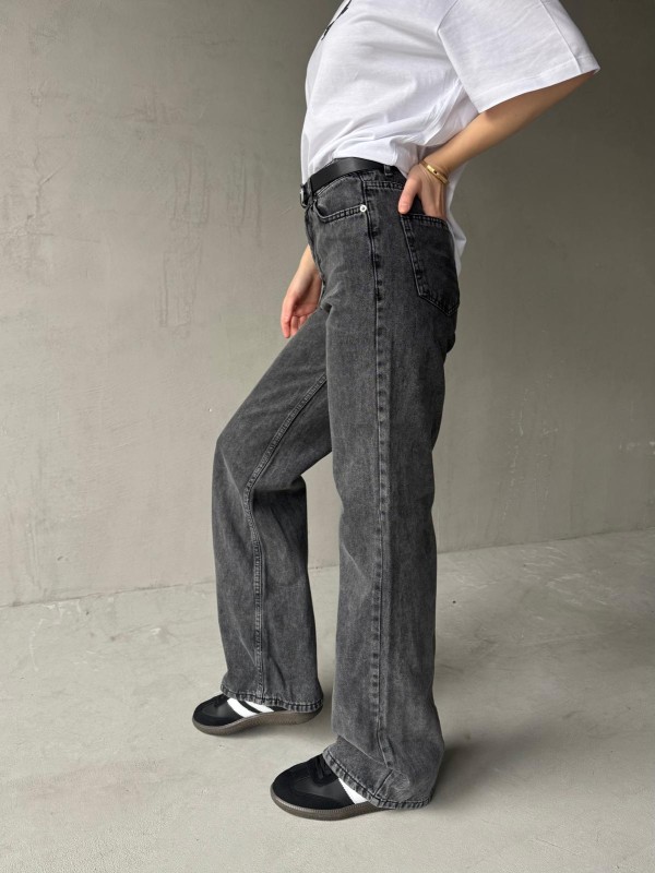 JEAN-08127 Füme Kot Kumaş Yüksek Bel Palazzo Jean - 2