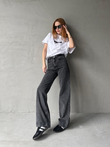 JEAN-08127 Füme Kot Kumaş Yüksek Bel Palazzo Jean - Cappmoda