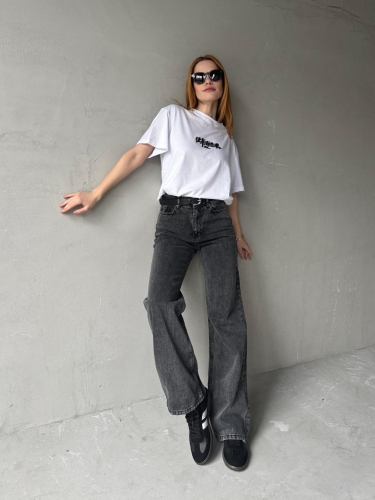 JEAN-08127 Füme Kot Kumaş Yüksek Bel Palazzo Jean - 3