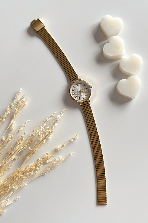 Jolira Beyaz Gold Yuvarlak Kadran Gold Çelik Kordon Kadın Kol Saati