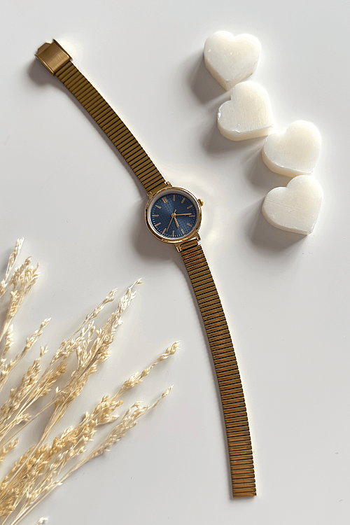 Jolira Lacivert Gold Yuvarlak Kadran Gold Çelik Kordon Kadın Kol Saati (1)