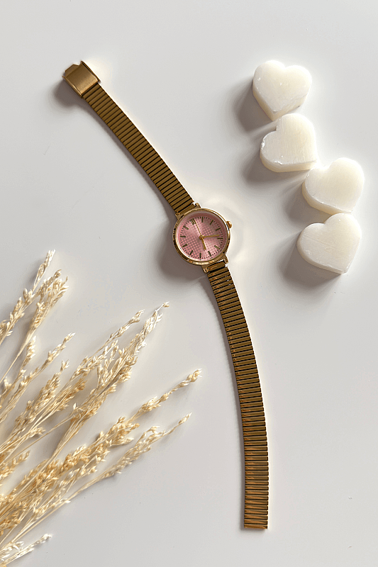 Jolira Pudra Gold Yuvarlak Kadran Gold Çelik Kordon Kadın Kol Saati - 1