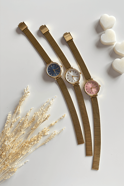 Jolira Pudra Gold Yuvarlak Kadran Gold Çelik Kordon Kadın Kol Saati (1)