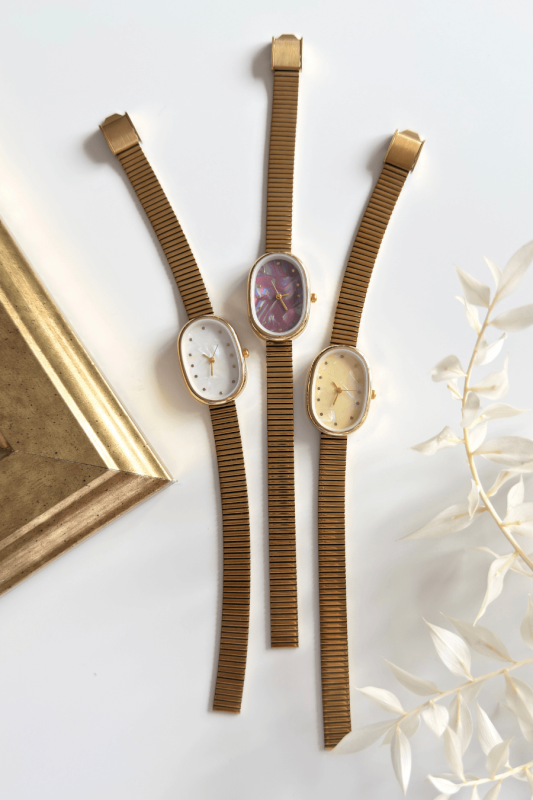 Jora Sedef Renkli Bordo Kadran Gold Çelik Kordon Kadın Kol Saati - 2