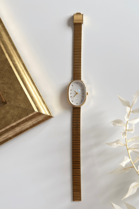 Jora Sedef Ayışığı Beyazı Kadran Gold Çelik Kordon Kadın Kol Saati - 1