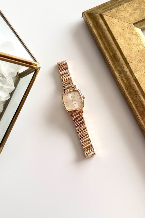 July Gold Beyaz Kare Kadran Çelik Kordon Kadın Kol Saati 