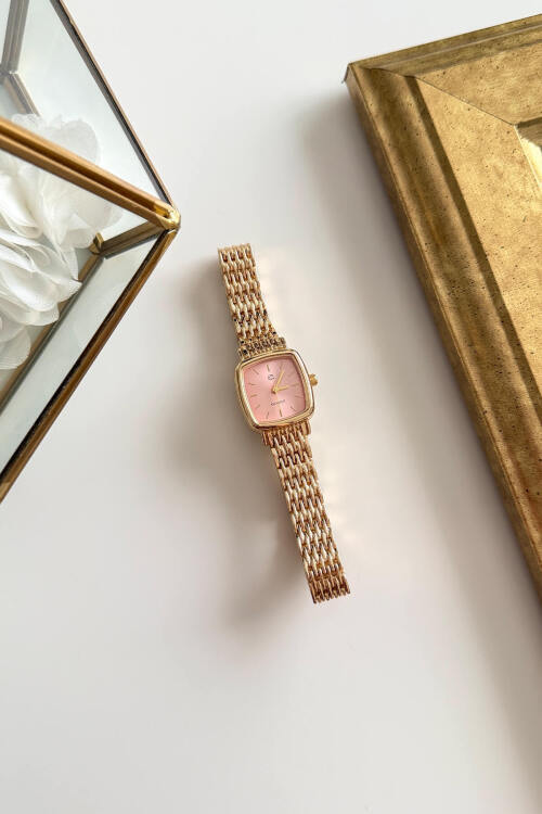 July Gold Pudra Kare Kadran Çelik Kordon Kadın Kol Saati - 1
