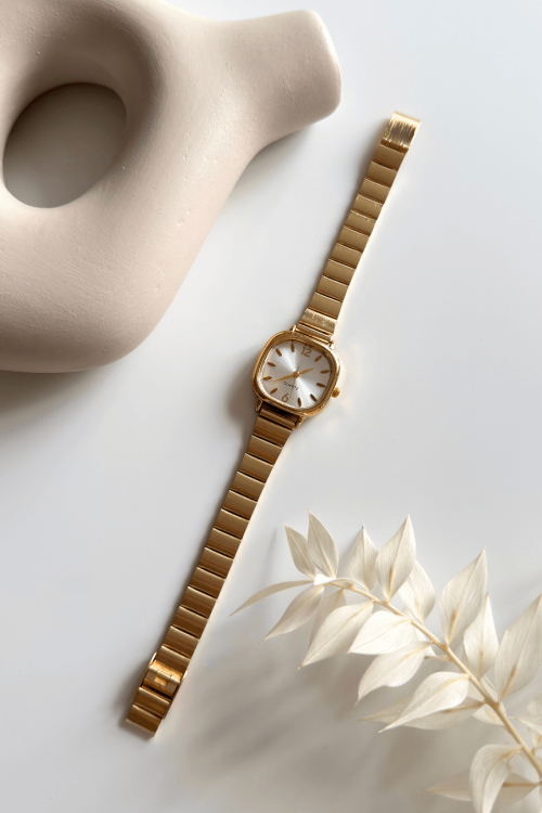 Kaly Beyaz Kare Kadran Gold Zarif Çelik Kordon Kadın Kol Saati 