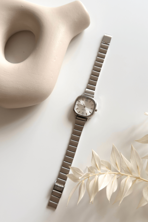 Kaly Beyaz Kare Kadran Silver Zarif Çelik Kordon Kadın Kol Saati