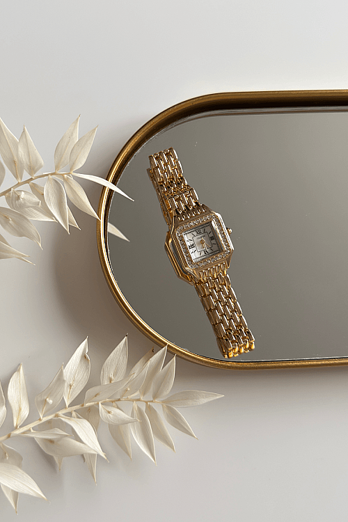 Kelly Beyaz Kadran Gold Taşlı Çelik Kordon Kadın Kol Saati 