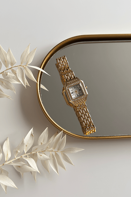 Kelly Beyaz Kadran Gold Taşlı Çelik Kordon Kadın Kol Saati - 1