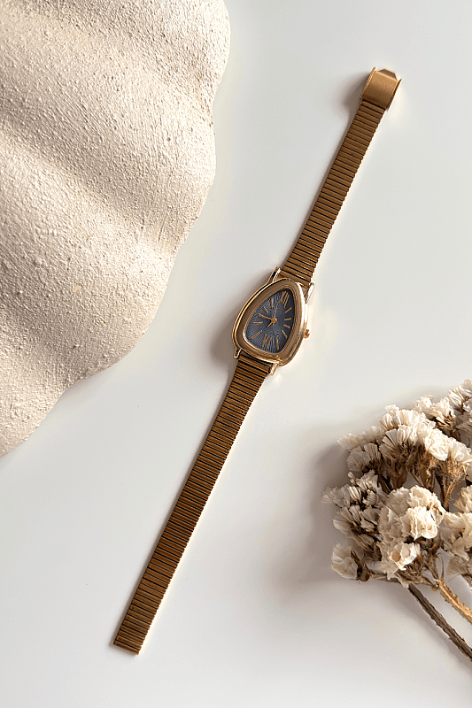 Lidya Antrasit Üçgen Kadran Gold Çelik Kordon Kadın Kol Saati - 1