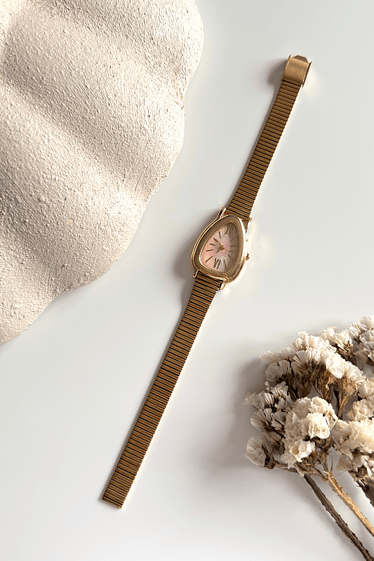 Lidya Pudra Üçgen Kadran Gold Çelik Kordon Kadın Kol Saati - 1