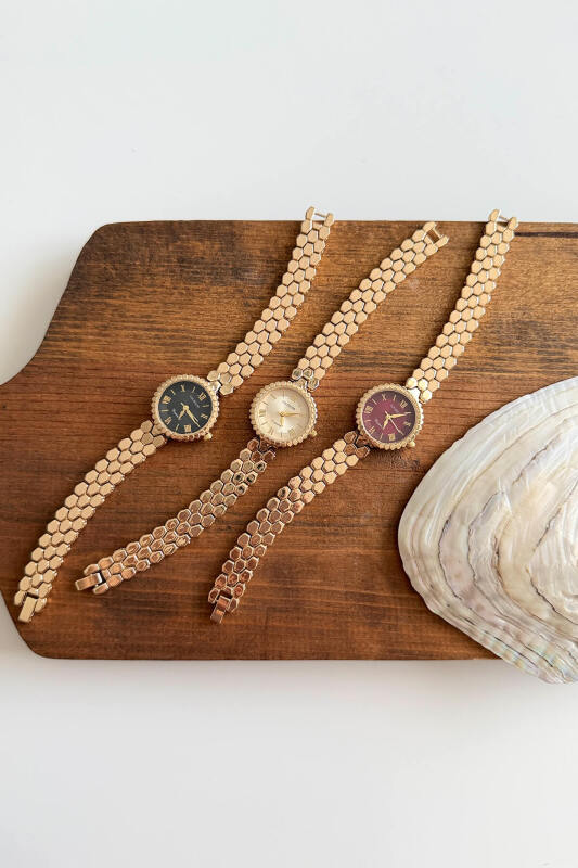 Linda Gold Siyah Petek Yuvarlak Kadran Çelik Kordon Kadın Kol Saati - 2