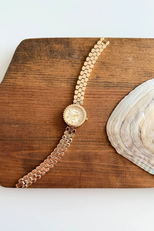 Linda Gold Petek Yuvarlak Kadran Çelik Kordon Kadın Kol Saati