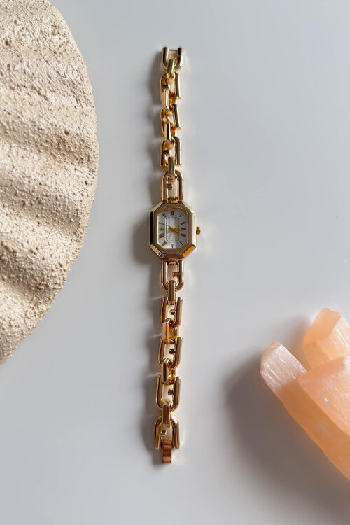 Liny Beyaz Kadran Gold Çelik Tasarım Kordon Kadın Kol Saati