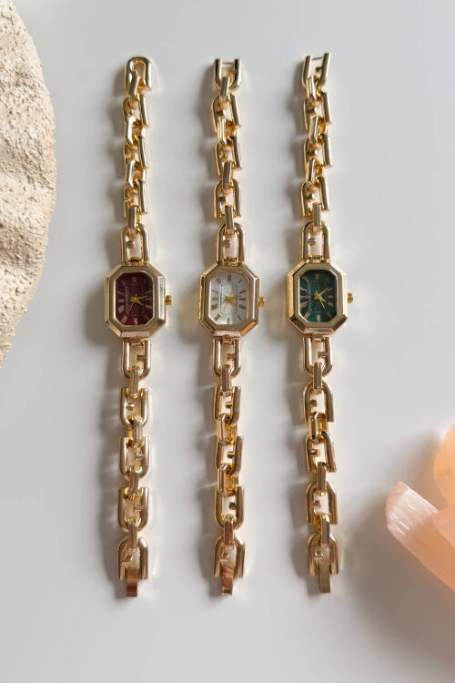 Liny Beyaz Kadran Gold Çelik Tasarım Kordon Kadın Kol Saati (1)