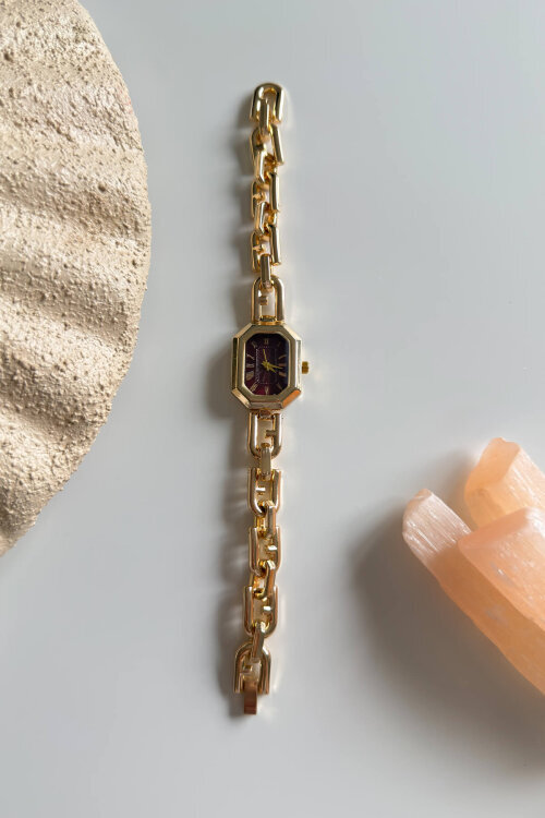 Liny Bordo Kadran Gold Çelik Tasarım Kordon Kadın Kol Saati 