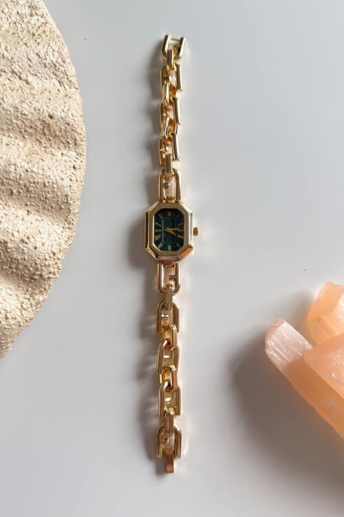 Liny Yeşil Kadran Gold Çelik Tasarım Kordon Kadın Kol Saati 