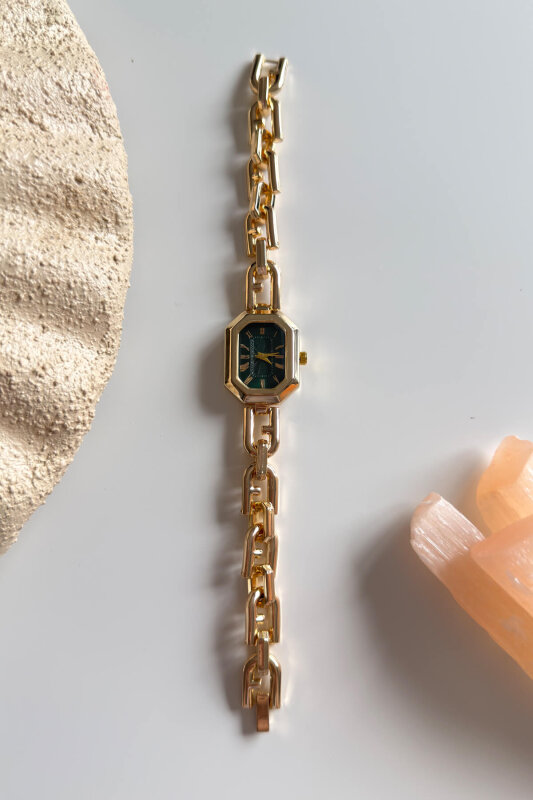 Liny Yeşil Kadran Gold Çelik Tasarım Kordon Kadın Kol Saati - 1