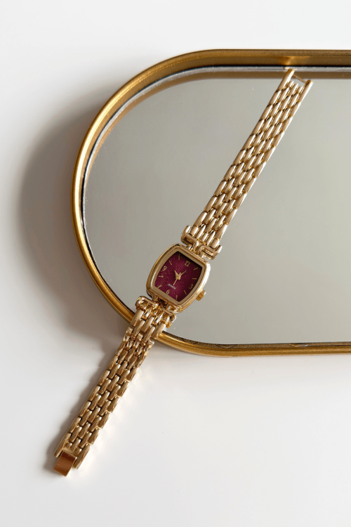 Liora Bordo Kavisli Kare Kadran Gold Çelik Kordon Kadın Kol Saati - 1