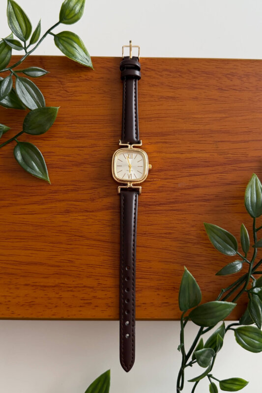 Lisa Kahverengi Kare Kadran Deri Dokulu Kordon Kadın Kol Saati - 1