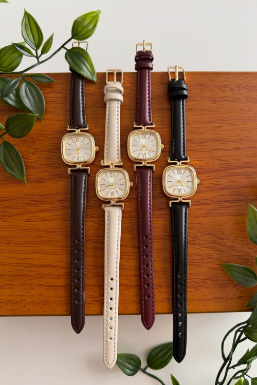 Lisa Kahverengi Kare Kadran Deri Dokulu Kordon Kadın Kol Saati (1)