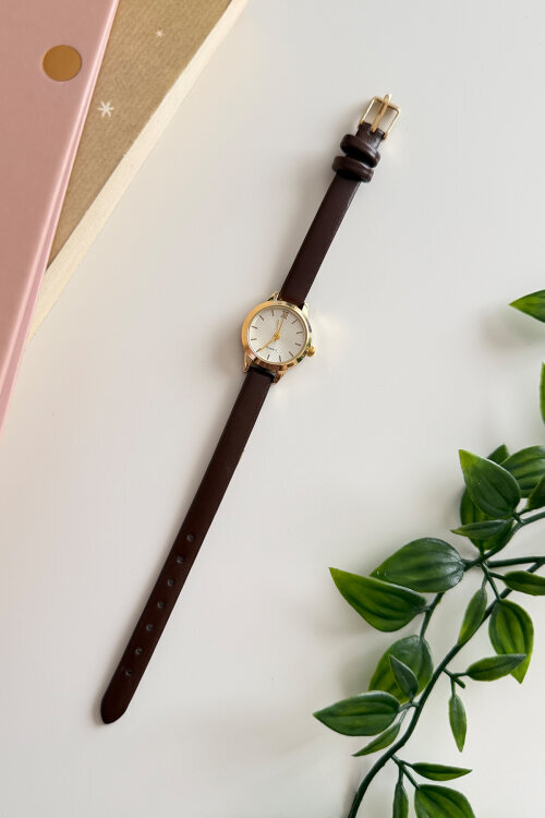 Lotus Kahverengi Yuvarlak Kadran Deri Dokulu Kordon Kadın Kol Saati