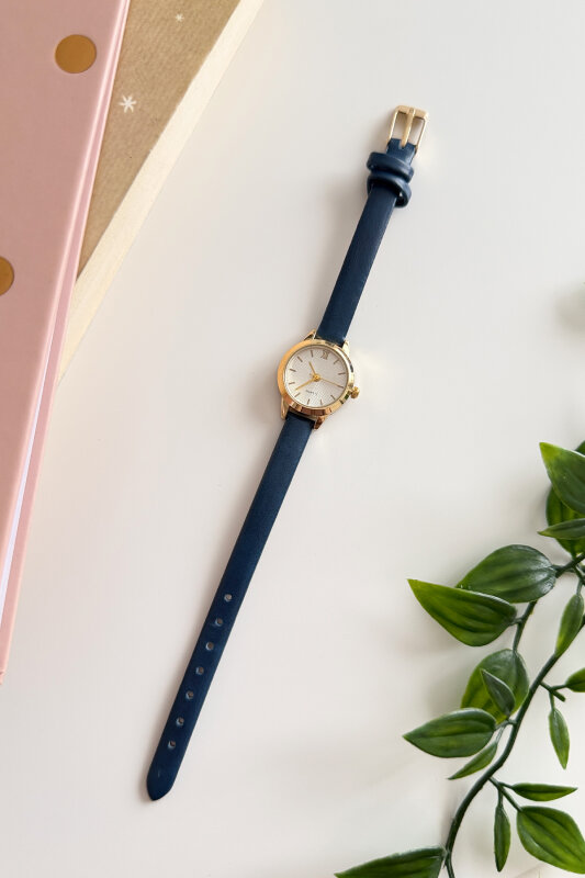Lotus Lacivert Yuvarlak Kadran Deri Dokulu Kordon Kadın Kol Saati - 1