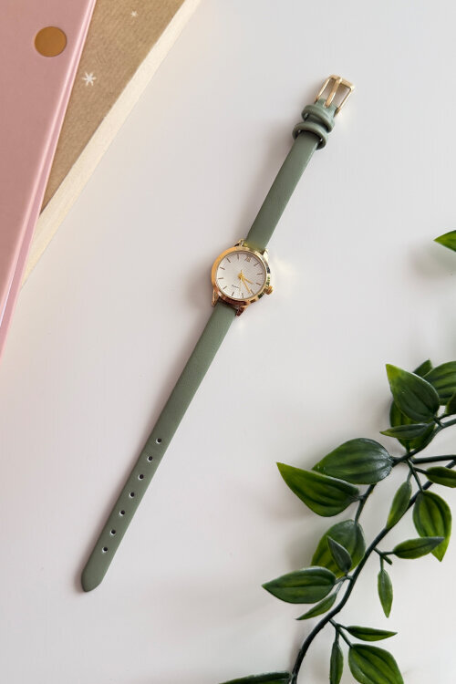 Lotus Mint Yeşili Yuvarlak Kadran Deri Dokulu Kordon Kadın Kol Saati