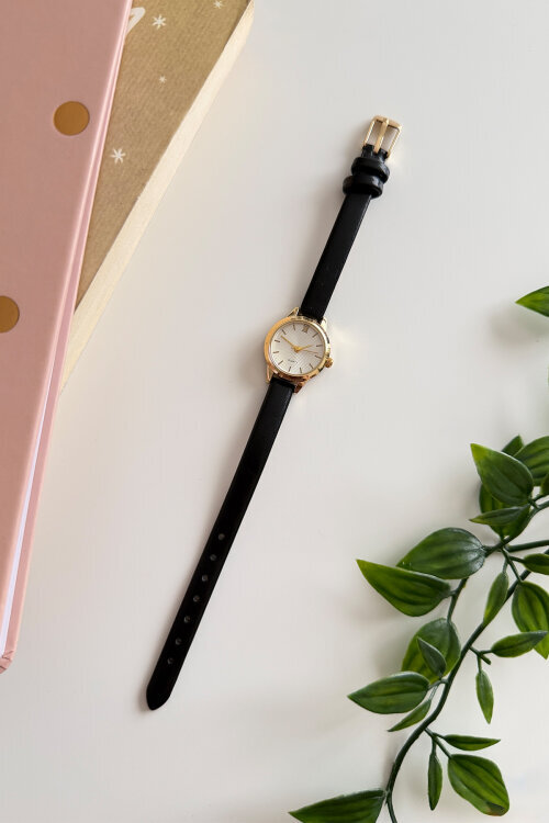 Lotus Siyah Yuvarlak Kadran Deri Dokulu Kordon Kadın Kol Saati