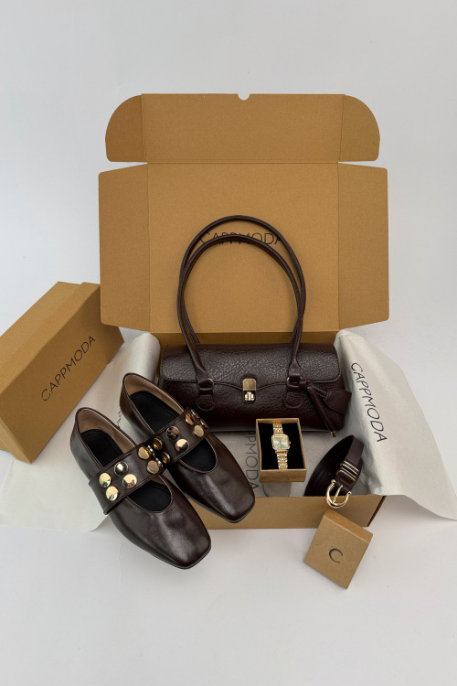 Lowern Acı Kahve Deri Babet-Çanta-Kemer-Saat Seti