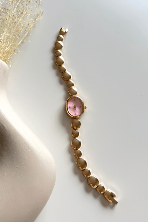 Lume Pudra Oval Kadran Gold Çelik Yuvarlak Kordon Kadın Kol Saati - 1