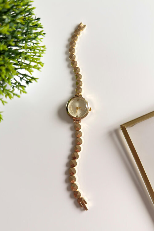 Luxa Gold Yuvarlak Kadran Gold Çelik Bakla Kordon Kadın Kol Saati