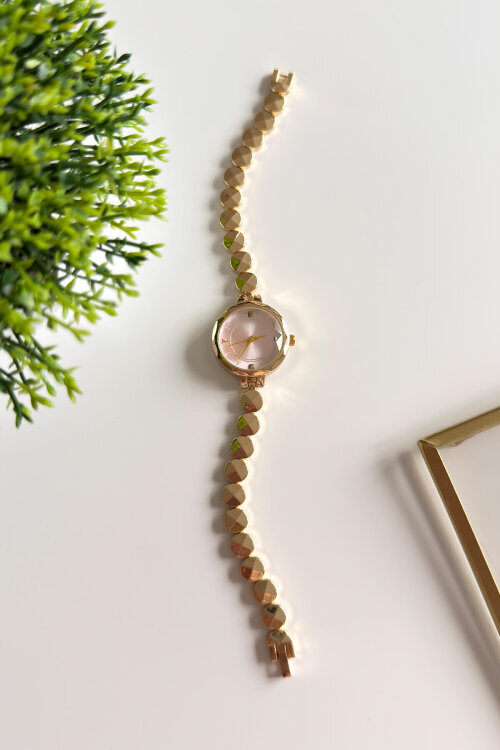 Luxa Pudra Yuvarlak Kadran Gold Çelik Bakla Kordon Kadın Kol Saati