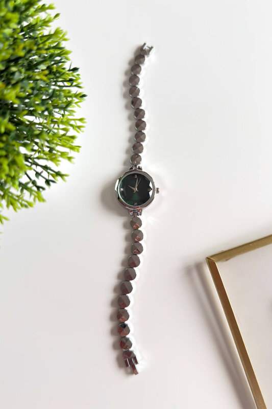 Luxa Yeşil Yuvarlak Kadran Silver Çelik Bakla Kordon Kadın Kol Saati - 1