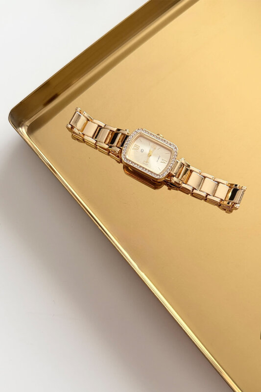 Mary Gold Taşlı Kare Kadran Çelik Kordon Kadın Kol Saati - 1
