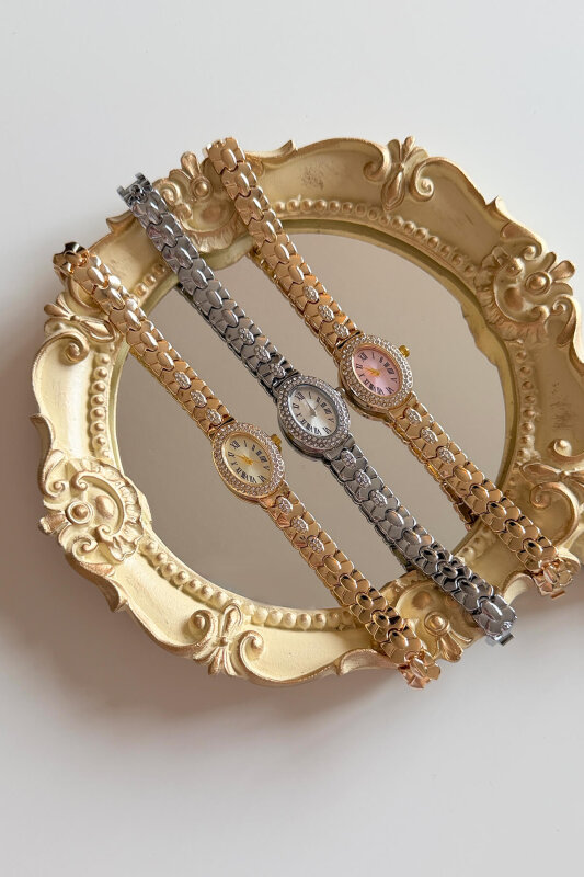 Mely Oval Taşlı Kadran Gold Çelik Kordon Kadın Kol Saati - 2