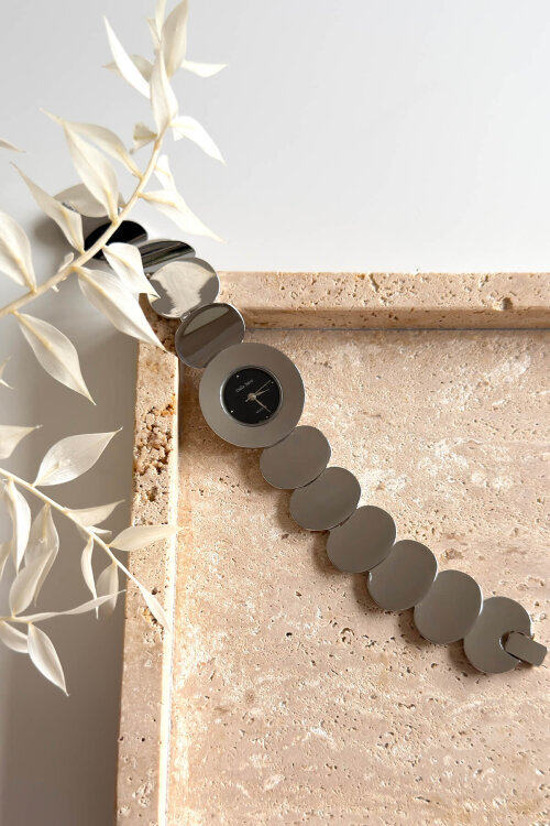 Mirror Özel Tasarım Yuvarlak Siyah Kadran Çelik Silver Kordon Kadın Kol Saati  