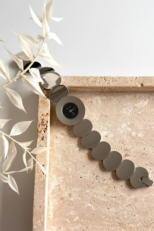 Mirror Özel Tasarım Yuvarlak Siyah Kadran Çelik Silver Kordon Kadın Kol Saati  - 1