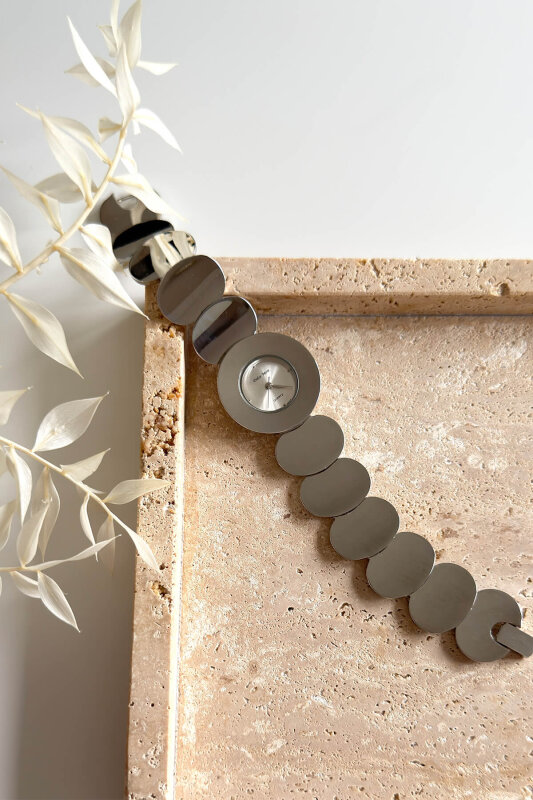 Mirror Özel Tasarım Yuvarlak Beyaz Kadran Çelik Silver Kordon Kadın Kol Saati - 1