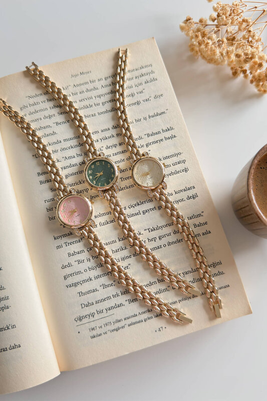 Norix Gold Yuvarlak Taşlı Kadran Petek Çelik Kordon Kadın Kol Saati - 2