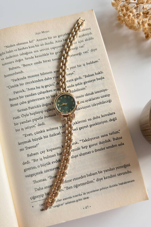 Norix Yeşil Gold Yuvarlak Taşlı Kadran Petek Çelik Kordon Kadın Kol Saati