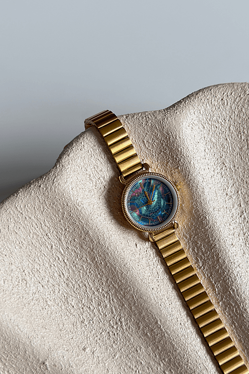 Orlisse Renkli Kadran Gold Çelik Tasarım Kordon Kadın Kol Saati
