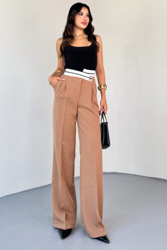 PNT-07373 Vizon Bel Şerit Ve Düğme Detaylı Pantolon - Cappmoda