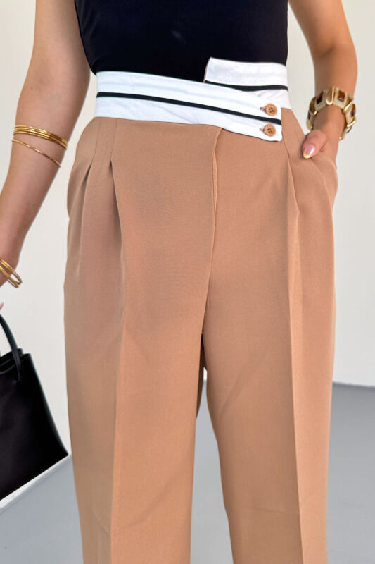 PNT-07373 Vizon Bel Şerit Ve Düğme Detaylı Pantolon - 2