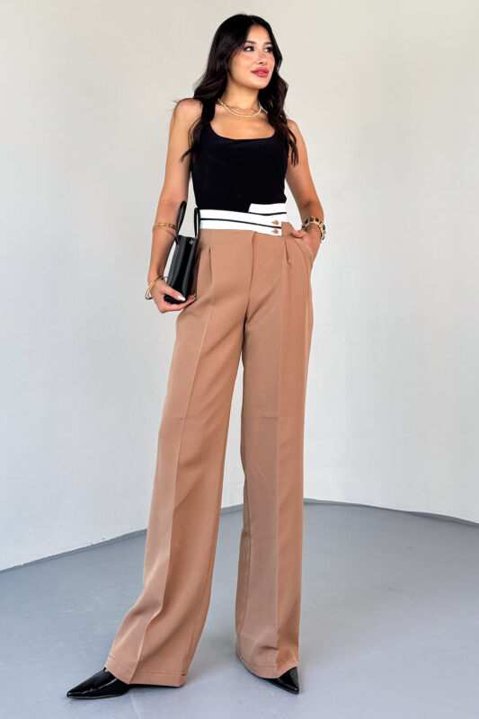 PNT-07373 Vizon Bel Şerit Ve Düğme Detaylı Pantolon - 4
